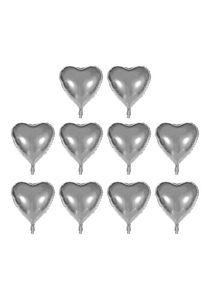 Kalp Şekilli Gümüş Renk Toptan Folyo Balon 45 cm 10 Adet (4767) - NEF5307-2694