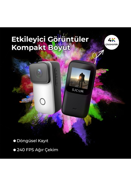 C200 4K UHD 2160P 1200mAh Geniş Batarya WiFi 16MP 154° Kompakt Tasarım 40 Metre Su Geçirmez Kılıflı Geniş Açılı Mini Aksiyon Kamerası Siyah modelleri