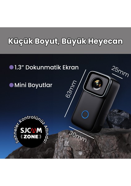 C200 4K UHD 2160P 1200mAh Geniş Batarya WiFi 16MP 154° Kompakt Tasarım 40 Metre Su Geçirmez Kılıflı Geniş Açılı Mini Aksiyon Kamerası Siyah