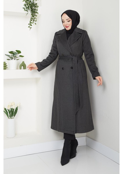 Kışlık Kadın Kaşe Kaban Çift Düğme Spor Model 125CM Araboy 57022