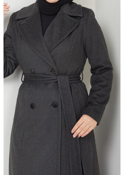 Kışlık Kadın Kaşe Kaban Çift Düğme Spor Model 125CM Araboy 57022