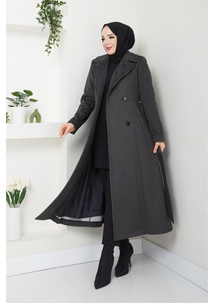 Kışlık Kadın Kaşe Kaban Çift Düğme Spor Model 125CM Araboy 57022