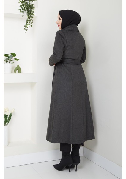 Kışlık Kadın Kaşe Kaban Çift Düğme Spor Model 125CM Araboy 57022