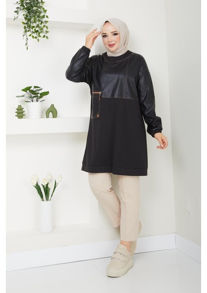 Kadın Tunik Tesettür Mevsimlik Deri Kombinli 61023