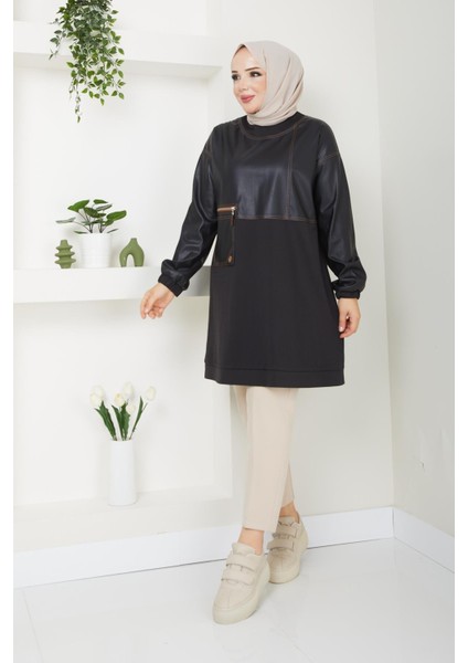 Kadın Tunik Tesettür Mevsimlik Deri Kombinli 61023 modelleri