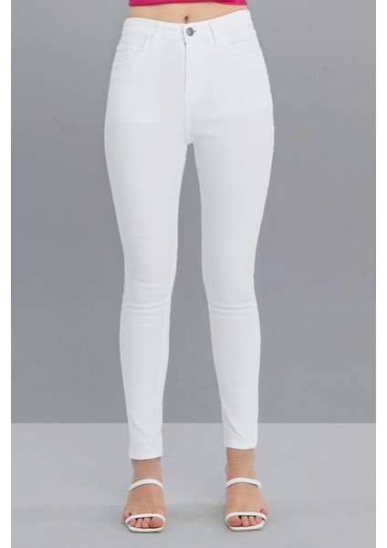 Kadın Yüksek Bel Dar Paça Süper Skinny Fit Esnek Bilek Boy Denim Jean Kot Pantolon C596