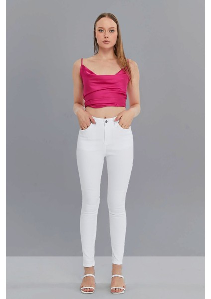 Kadın Yüksek Bel Dar Paça Süper Skinny Fit Esnek Bilek Boy Denim Jean Kot Pantolon C596