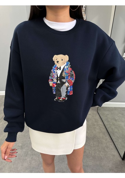 Lacivert Teddy Bear Baskılı Sweat