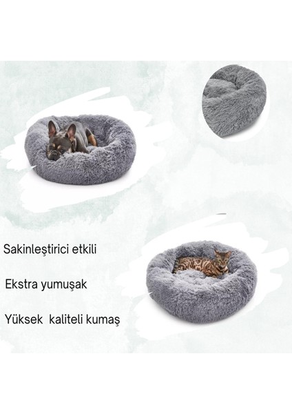 Ultrasoft Peluş Kedi ve Köpek Yatağı -Donut Yatak-Sakinleştirici Etkili-Yerli Üretim