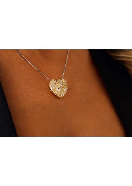 Silver Zincir Gold Taşlı Kalp Çelik Kolye fiyatları