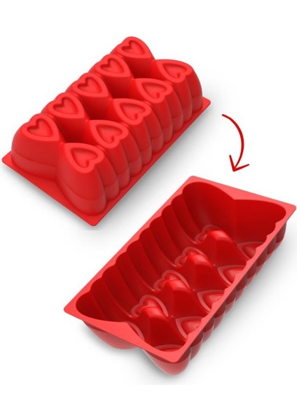 Kalp Desenli Risotto Silikon Baton Kek Kalıbı 26x16 cm Kırmızı fiyatları