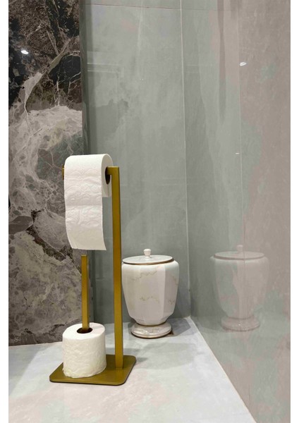 Tekno Trust Tuvalet Kağıtlığı Yedekli Gold Tasarım Ağır Döküm Ayaklı Devrilmez Banyo Tuvalet Kurulum Gerektirme