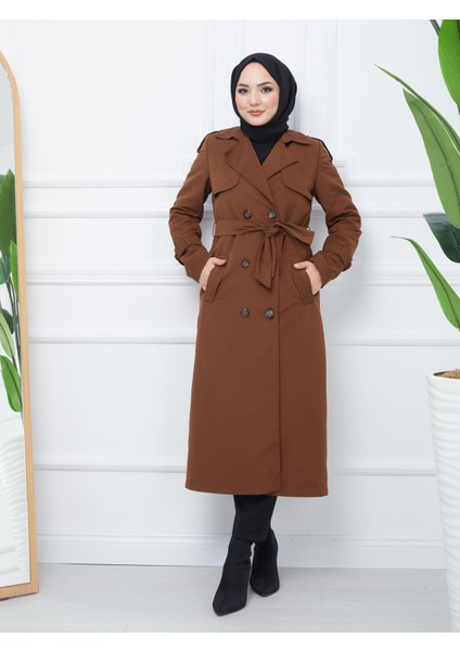 Çift Düğme Mevsimlik Kadın Spor Trençkot Içi Kürklü 20242