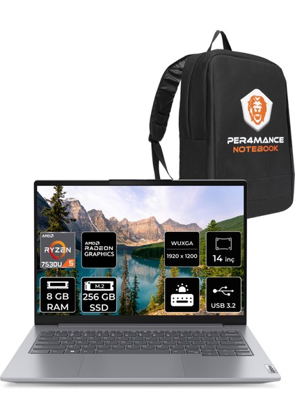 Thinkbook 14 G6 Abp Amd Ryzen 5 7530U 8gb 256GB SSD 14" Fhd+ Fdos Taşınabilir Bilgisayar & Per4 Çanta 21KJ0015TRP301