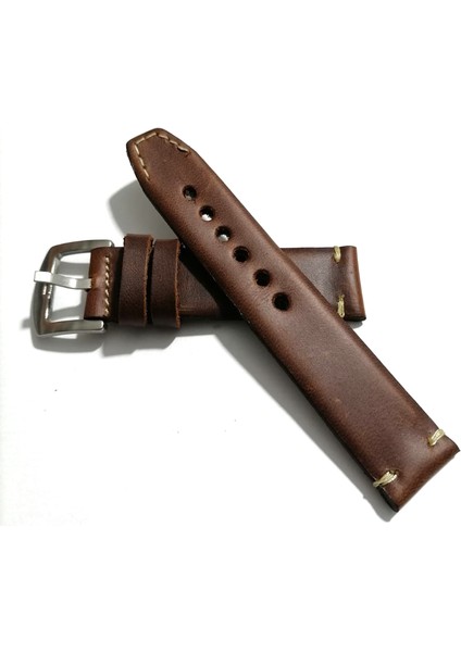 Her Saate Uygun El Yapımı 24 mm Hakiki Deri Kordon Kahverengi 24MM