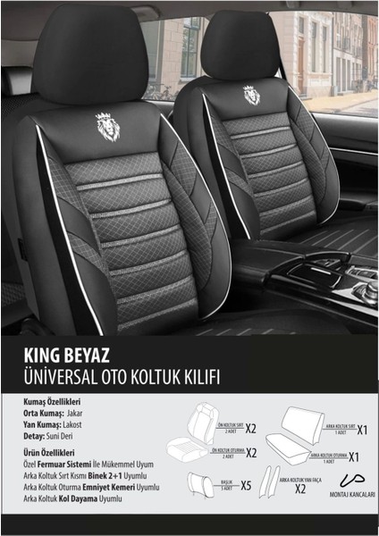 Honda Accord Koltuk Kılıfı King Beyaz