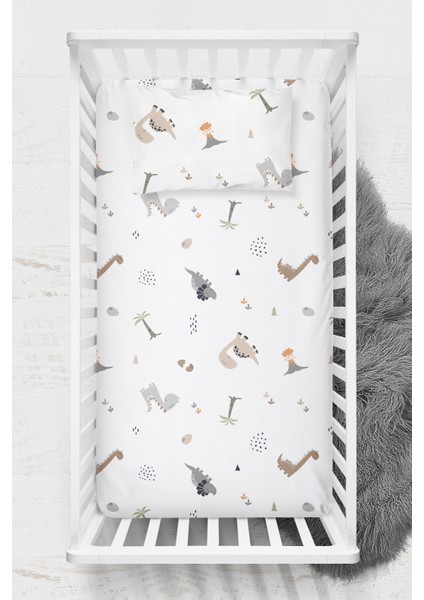 Pamuk Lastikli Çarşaf Seti - Dinozor 70X120 35X45