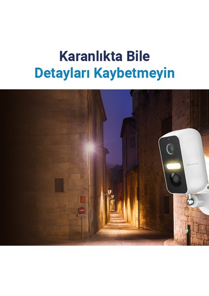 Hold İç ve Dış Ortam Bataryalı Wi-Fi Akıllı Kamera, Renkli Gece Görüşü, Siren ve Işığı Sayesinde Aktif Caydırıcılık, Mıknatıs ile Kolay Kurulum