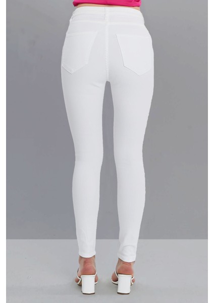 Kadın Yüksek Bel Dar Paça Süper Skinny Fit Esnek Bilek Boy Denim Jean Kot Pantolon C596