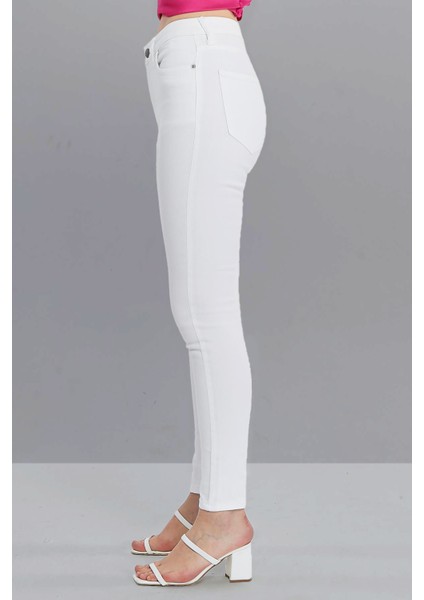 Kadın Yüksek Bel Dar Paça Süper Skinny Fit Esnek Bilek Boy Denim Jean Kot Pantolon C596 indirimleri