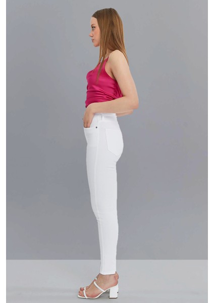 Kadın Yüksek Bel Dar Paça Süper Skinny Fit Esnek Bilek Boy Denim Jean Kot Pantolon C596