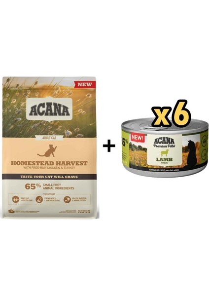 Homestead Harvest Tavuklu ve Hindili Yetişkin Kedi Maması 1,8 kg + 6 Adet Acana Premium Kuzulu Ezme Kedi Konservesi 85 gr