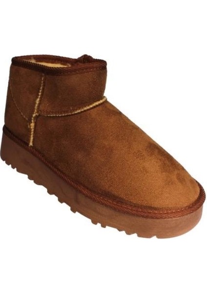 Kadın Deve Tüyü Siyah Içi Yünlü Bilekten Kalın Taban Mini Bot