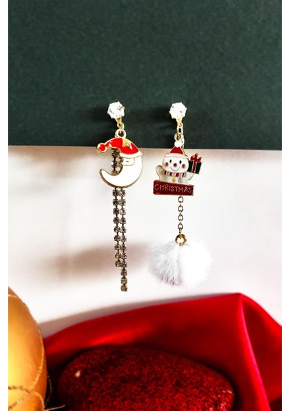 Yılbaşı Figürleri Kardan Adam ve Aydede Ponponlu Sallantılı Küpe fiyatları