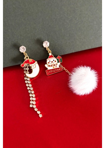 Yılbaşı Figürleri Kardan Adam ve Aydede Ponponlu Sallantılı Küpe modelleri