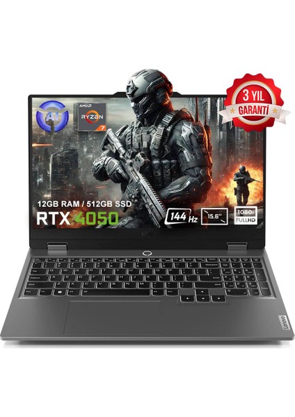 LOQ 15ARP9 83JC00FHTR AMD Ryzen 7-7435HS 12GB DDR5 512GB SSD RTX4050 6GB 15.6 inç 144Hz Full HD FreeDos Gaming Laptop