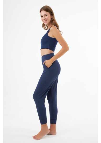 Lacivert Kare Yaka Crop Top Büstiyer