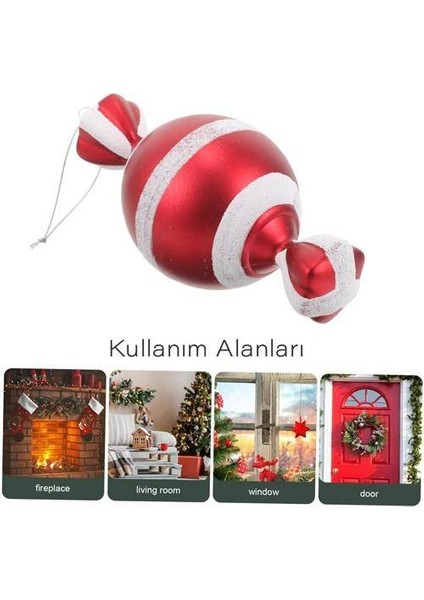 Kırmızı Beyaz Şeker Simli Çizgili Yılbaşı Ağacı Süsü 15 cm 1 Adet fiyatları