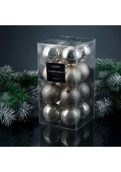 New Year 16 Parça Yılbaşı Topu Cream 40 mm