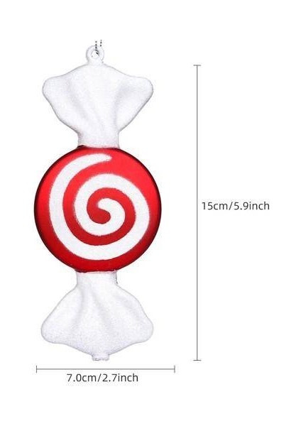 Kırmızı Beyaz Şeker Simli Yılbaşı Ağacı Süsü 16 cm 1 Adet
