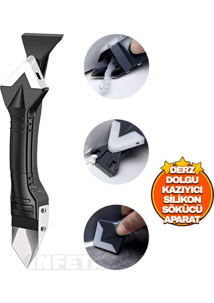 3'ü 1 Arada Fayans Derz Dolgu Kazıyıcı Sıyırıcı Silikon Sökücü ve Uygulayıcı Aparatı