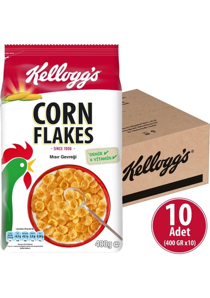 Corn Flakes Kahvaltılık Mısır Gevreği 400 gr x 10 Adet, Lif Kaynağı, Demir ve 6 Vitamin Içerir