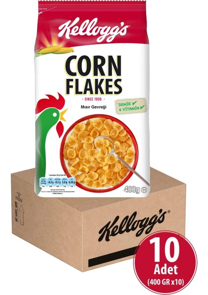 Corn Flakes Kahvaltılık Mısır Gevreği 400 gr x 10 Adet, Lif Kaynağı, Demir ve 6 Vitamin Içerir