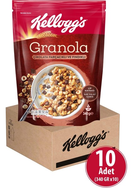 Çikolata Parçacıklı&fındıklı Granola 340 gr x 10 Adet,%44 Yulaf Içerir, Lif Kaynağı