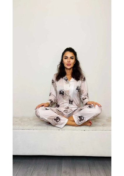 Bej Ayıcık Desenli Pijama Takımı fiyatları