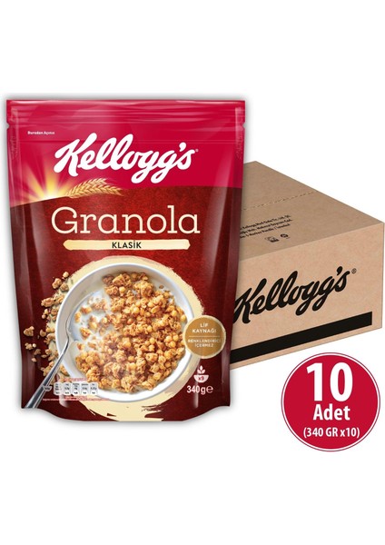 Granola Klasik 340G x10 Adet,%56 Yulaf Ezmesi,Lif Kaynağı Kahvaltılık Gevrek