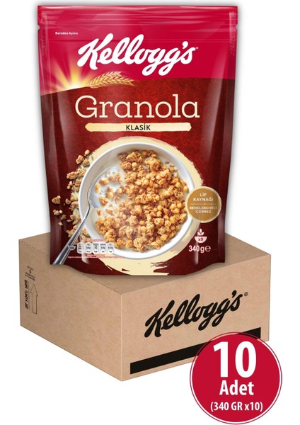 Granola Klasik 340G x10 Adet,%56 Yulaf Ezmesi,Lif Kaynağı Kahvaltılık Gevrek