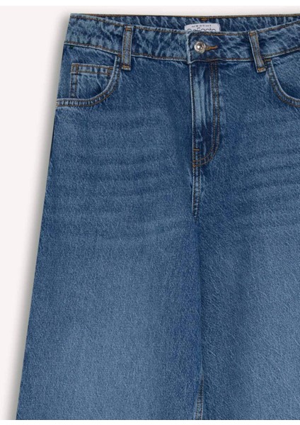 Wide Leg Yüksek Bel Düz Paça Uzun Jean Yıkamalı Pantolon D5412AX24WN