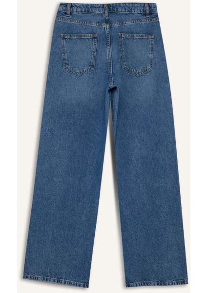 Wide Leg Yüksek Bel Düz Paça Uzun Jean Yıkamalı Pantolon D5412AX24WN