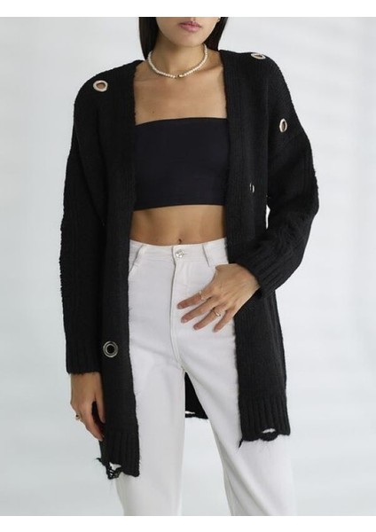 Kuşgözü Detaylı Kadın Triko Hırka