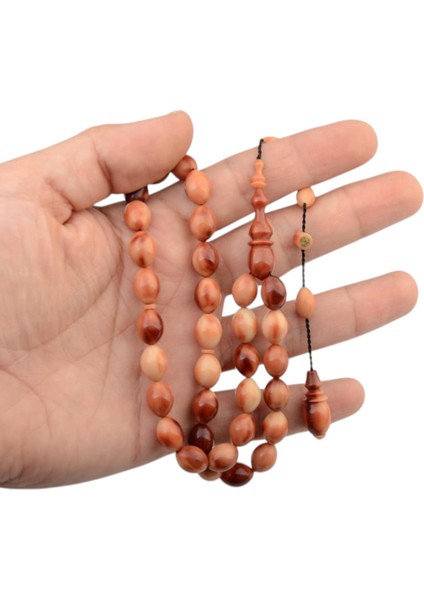 Özel Seri Imzalı Sistem Püsküllü 11X8.5 mm Arpa Kesim Sıkma Kehribar Tesbih fiyatları