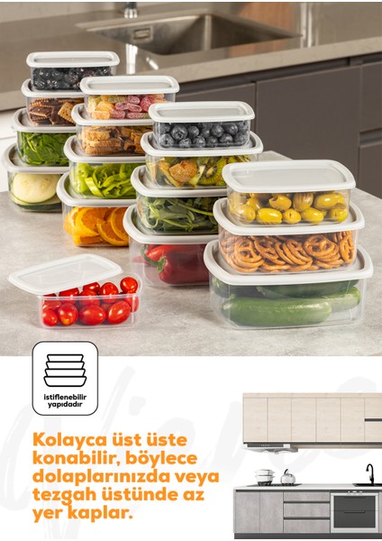 16LI Hava Geçirmez Saklama Kabı Seti Gri 4X(250-500-750-1200 Ml)