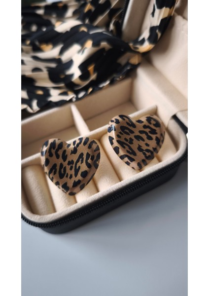 Leopar Desen Kalp Küpe