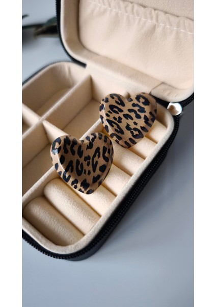 Leopar Desen Kalp Küpe