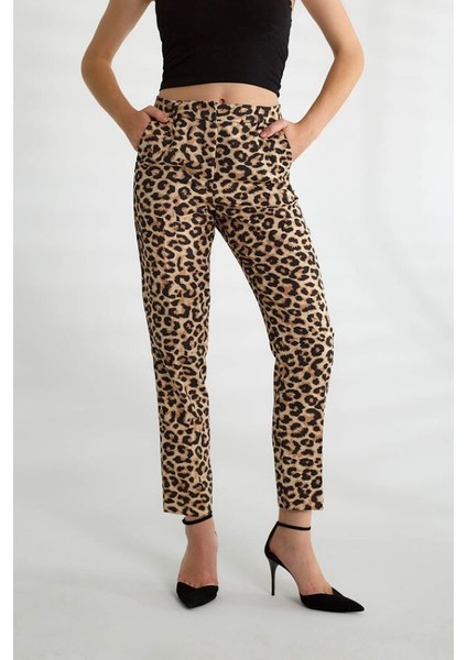 Leopar Desen Yüksek Bel Likralı Kadın Pantolon fiyatları