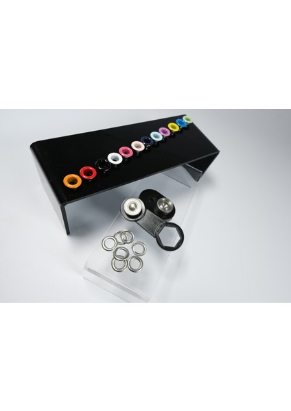 Kuşgözü No.4 (6mm) Kendin Yap Kiti, Örgü ve Deri Ayakkabılar ve Deri Ürünler Için Çekiçle Uygulama Aparatları ve 25 Adet Siyah Boyalı Kuşgözü Takım-Paslanmaz Pirinç